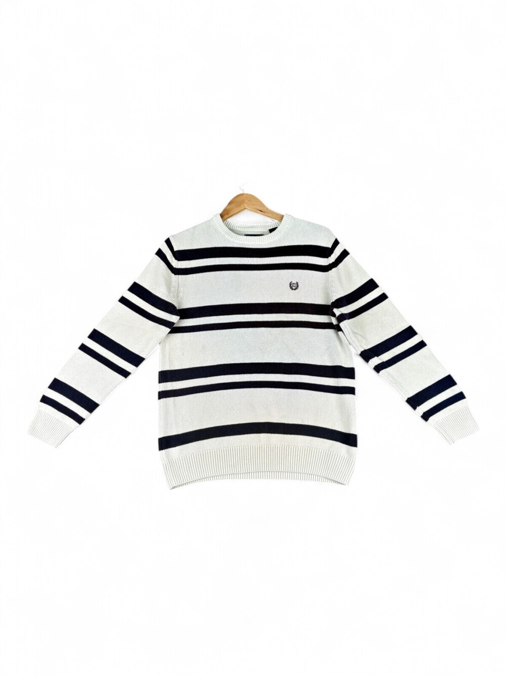 Chaps Men's Striped Crewneck Sweater Size S White Navy